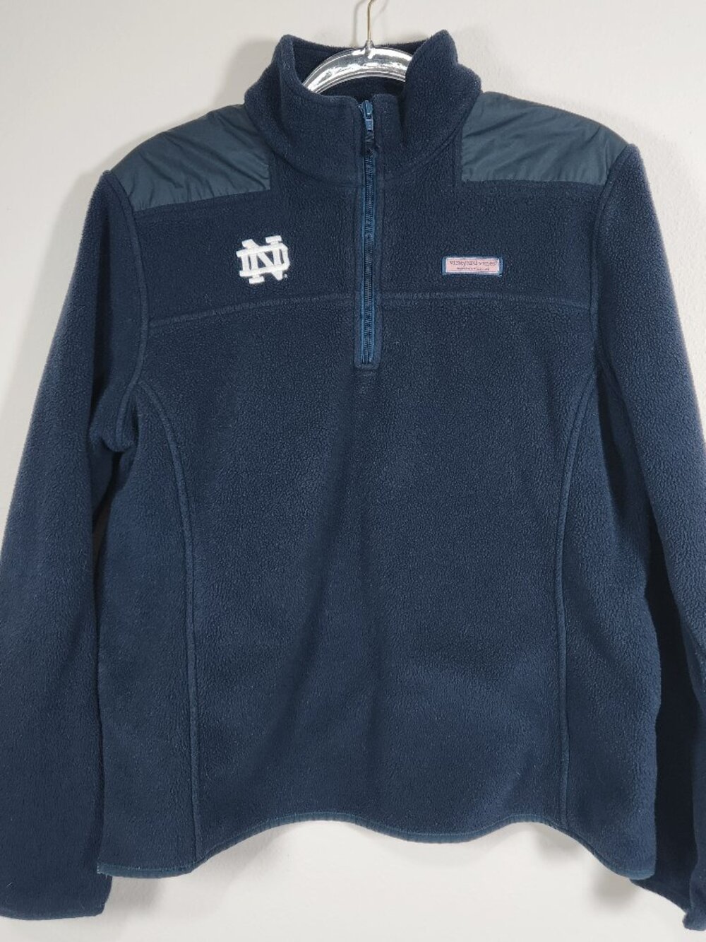 Vineyard Vines Notre Dame Fleece Size XL Quarter Zip Pullover Navy Blue